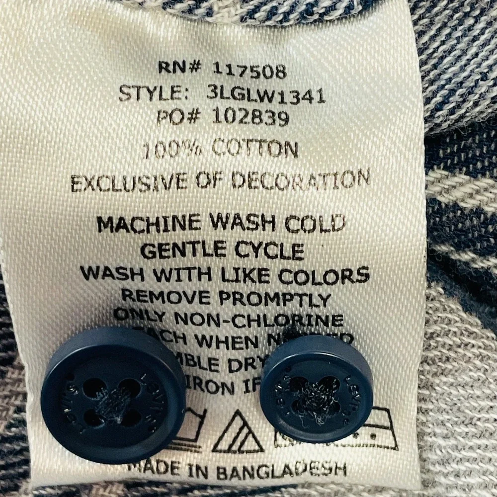 Levis Mens XL Flannel Shirt Gray Navy Blue Plaid Long Sleeve Cotton Red Tab